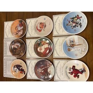 Set of 9 Norman Rockwell Santa Christmas Collector Plates w Certificates(MR002)